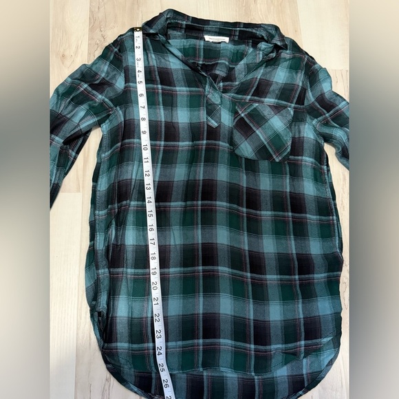beachlunchlounge Teal and Black Plaid Blouse - Picture 6 of 7